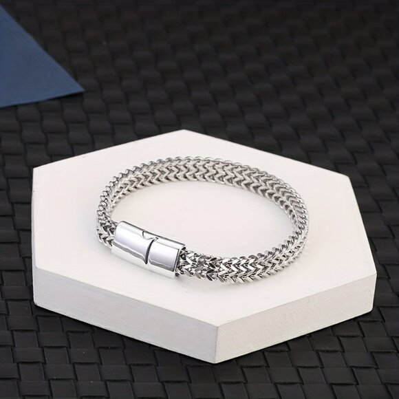 Stainless Steel Braided Bracelet with Magnet Buckle - Picture 4 of 6